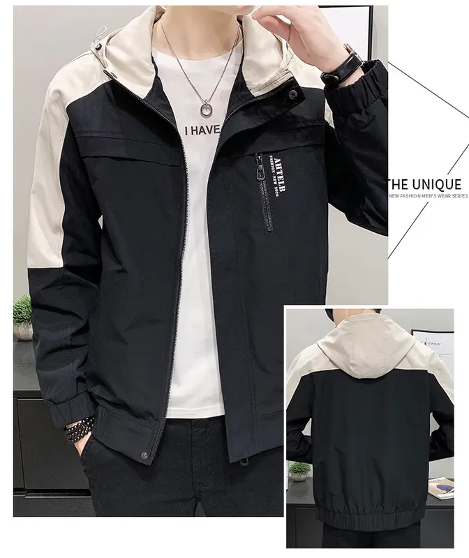 Áo Khoác Nam Cao Cấp-Dù Cán 2 lớp có túi trong,túi ngoài khóa kéo-Áo nón liền RON-0205 Menswear Thun 0