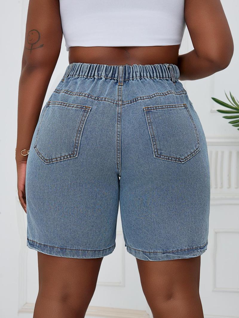 Product Introduction of 【Plus Size】Denim Shorts, Plus Casual Fashionable Shorts for Daily Outdoor Wear, Women Plus Clothing for Summer 2