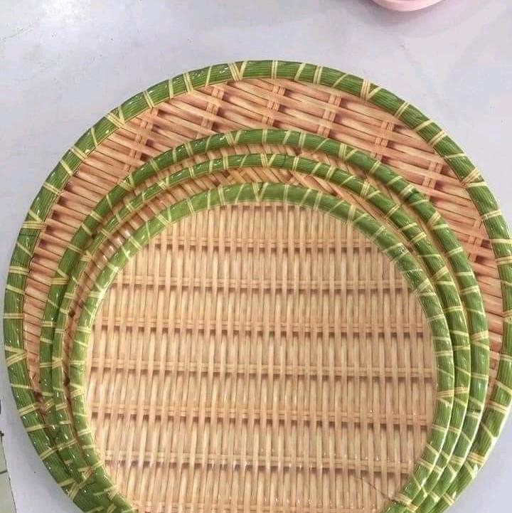 Set 4 Đĩa Nhựa Giả Mây Mẹt Tre Hình Tròn