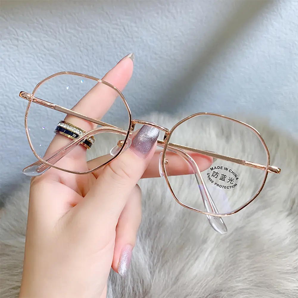Kính nghệ thuật đa giác Retro chống Xanh Biển ánh sáng, gọng kim loại, kính không kê đơn, thời trang, thoải mái, trong suốt, dành cho phụ nữ và nam giới # 440241