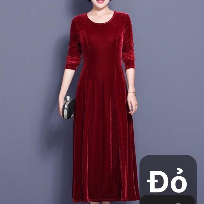 mã váy nhung dài tay mùa xuân , thu , đông , dáng rộng ôm eo 8 mảnh ,phom dài xoè thời trang giản dị , sang trọng , đi chơi , đi tiệc , và các sự kiện nổi bậc quý phái váy  trang đầm  pha Women