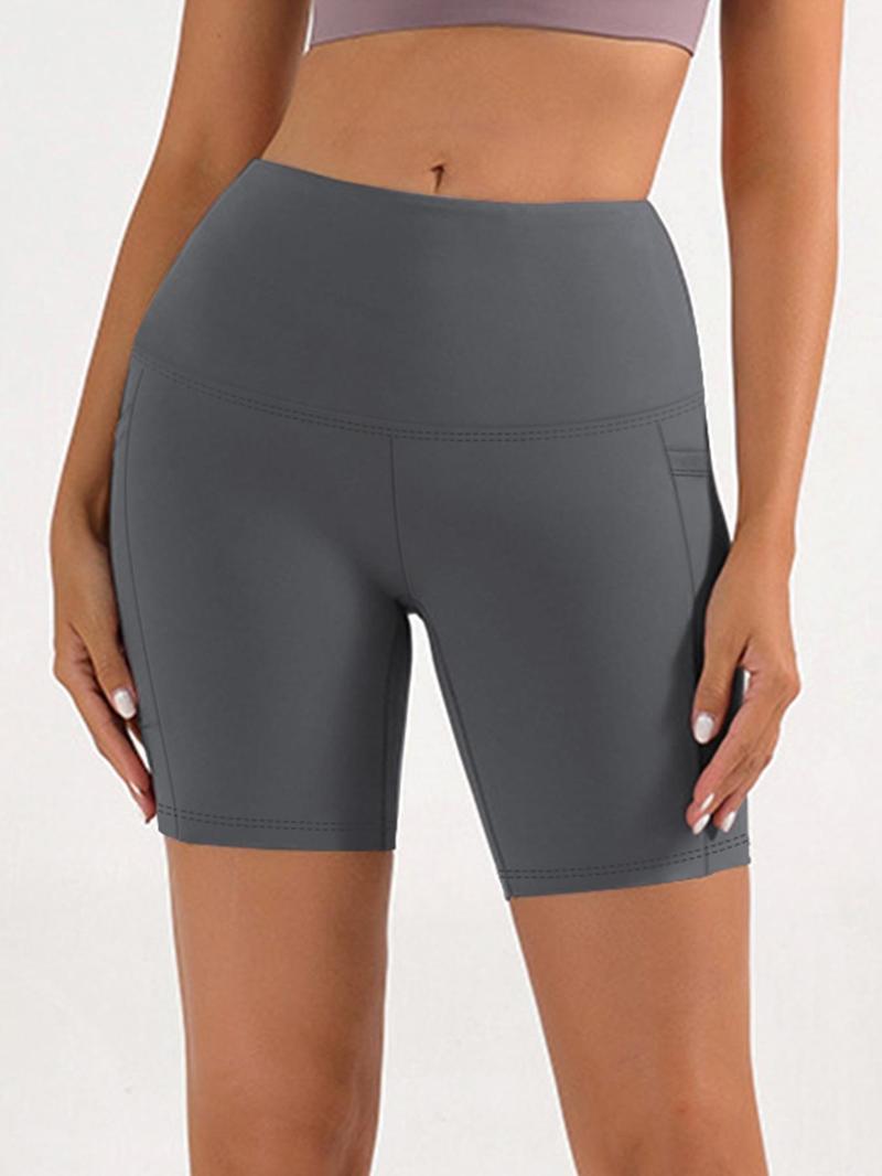 Product Introduction of Women's Plain High Waist Pocket Short Leggings, Casual Comfy Breathable Skinny Shorts for Daily Wear, Ladies Summer Bottoms 9