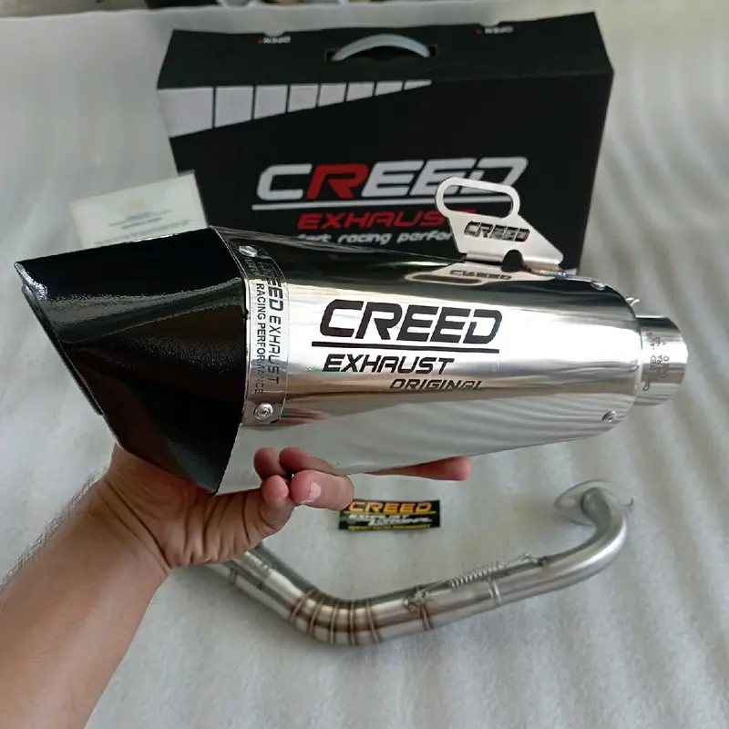 100% CREED EXHAUST ORIGINAL SUARA NGEBASS COCOK UNTUK MOTOR, n max old/new,aerox old/new,pcx150/160,adv150/160,vario160,mio j/m3/sporty/smaile/gt,vario125/150 led/new,vario125 bohlam/techno,vario110 fi,vario 110karbu,beat karbu/fi lama/street/deluxe, dll 5