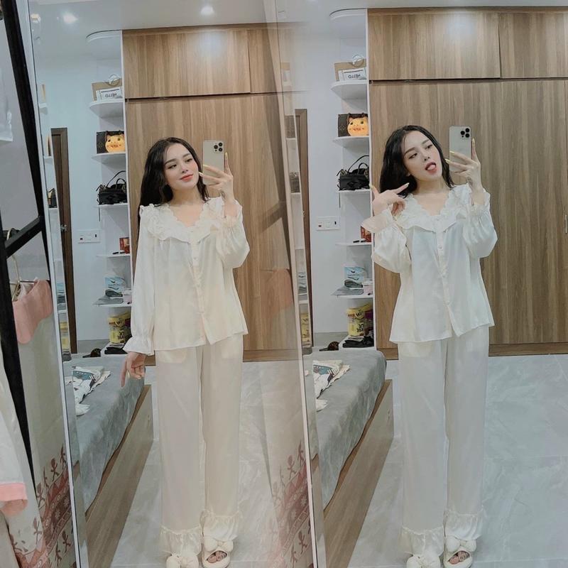 Product Introduction of Sét đồ ngủ pijama cổ bèo tiểu thư tay dài chất lụa latin mềm mịn mát về 5 màu siêu xinh (freesize 40-60kg) Nữ Women Voi 14