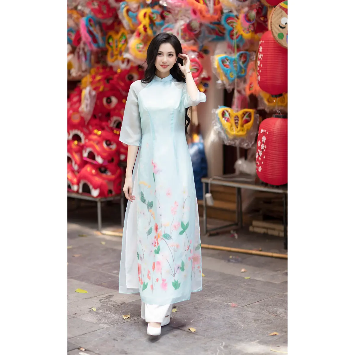 Áo dài Đan Thanh, dáng cách tân màu xanh ngọc cổ trụ 2p tay lỡ cho nữ chất liệu tơ mêm organza thoáng mát Dress Váy Đầm Women