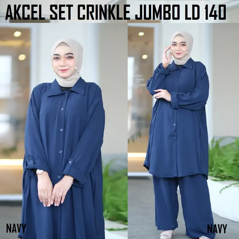 SET WANITA CRINKLE JUMBO LD 140 MUAT BESAR 120 KG 5L GEMUK SUPER NYAMAN Polos 6