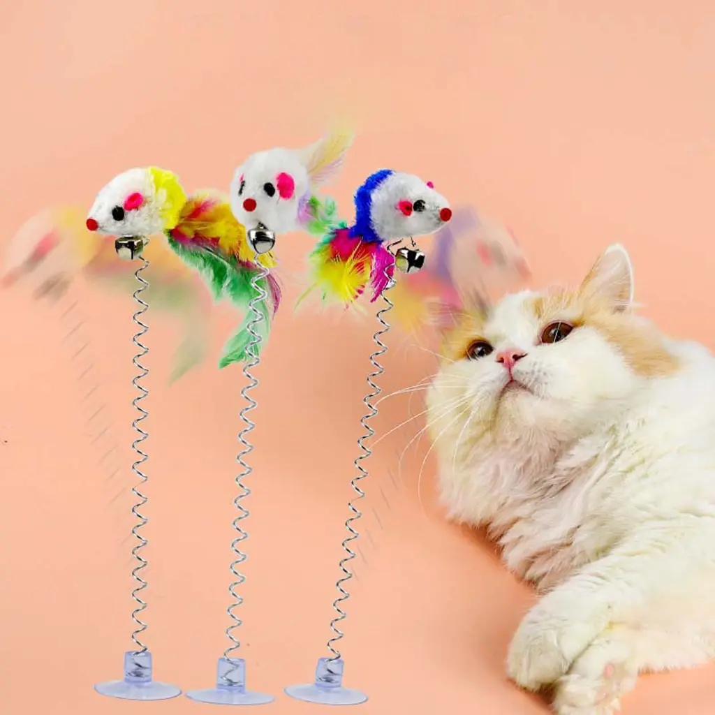 KRXWJ Spring Cat Toy Cat Feather Wand Cat Interactive Toy Cat Teaser Wand Mouse