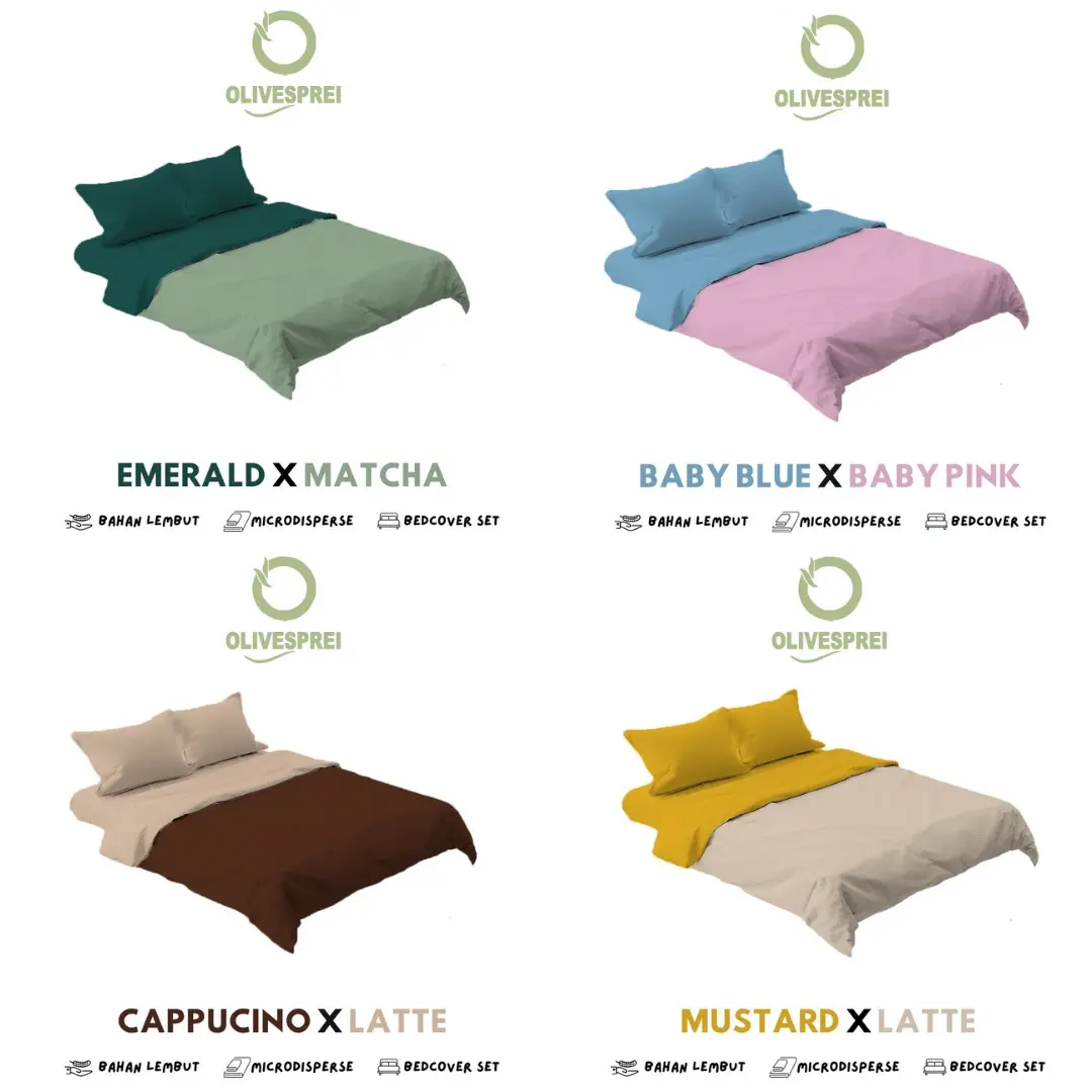 Bedcover set two tone dua warna uk 140x200,160x200,180x200,200x200 dengan sprei sudut karet dan tambahan sarung bantal guling