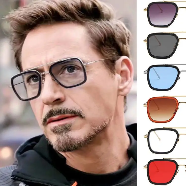 Iron Man Similar Glasses Men's Trendy Metal Square HD Driving Business Sunglasses