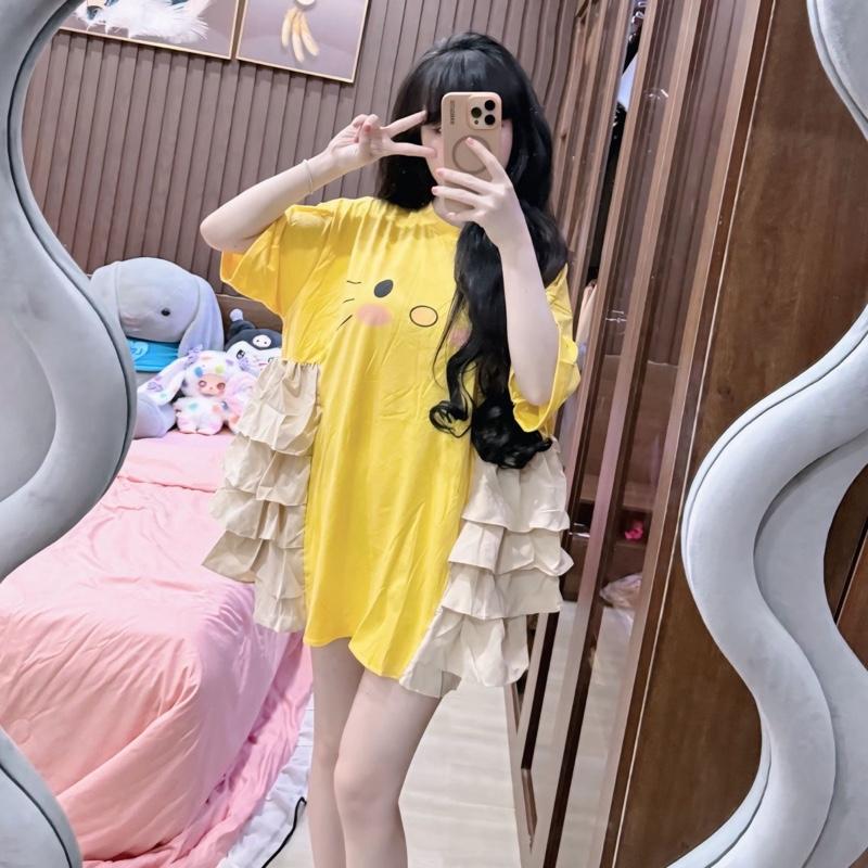 TBB Đầm Babydoll Thun Cotton In Hình Mèo Dễ Thương. Đầm Mặc Thường Ngày. 3