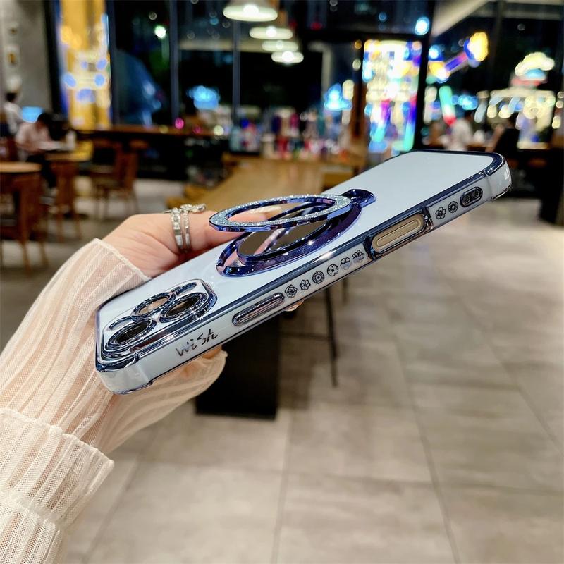 Product Introduction of Luxury Plating Cute Flowers Phone Case For iPhone 11 12 13 14 15 16 Pro Max Glitter Stand Soft Bumper Protector On 14 Pro Cover Protection Protective Casing Shockproof 12