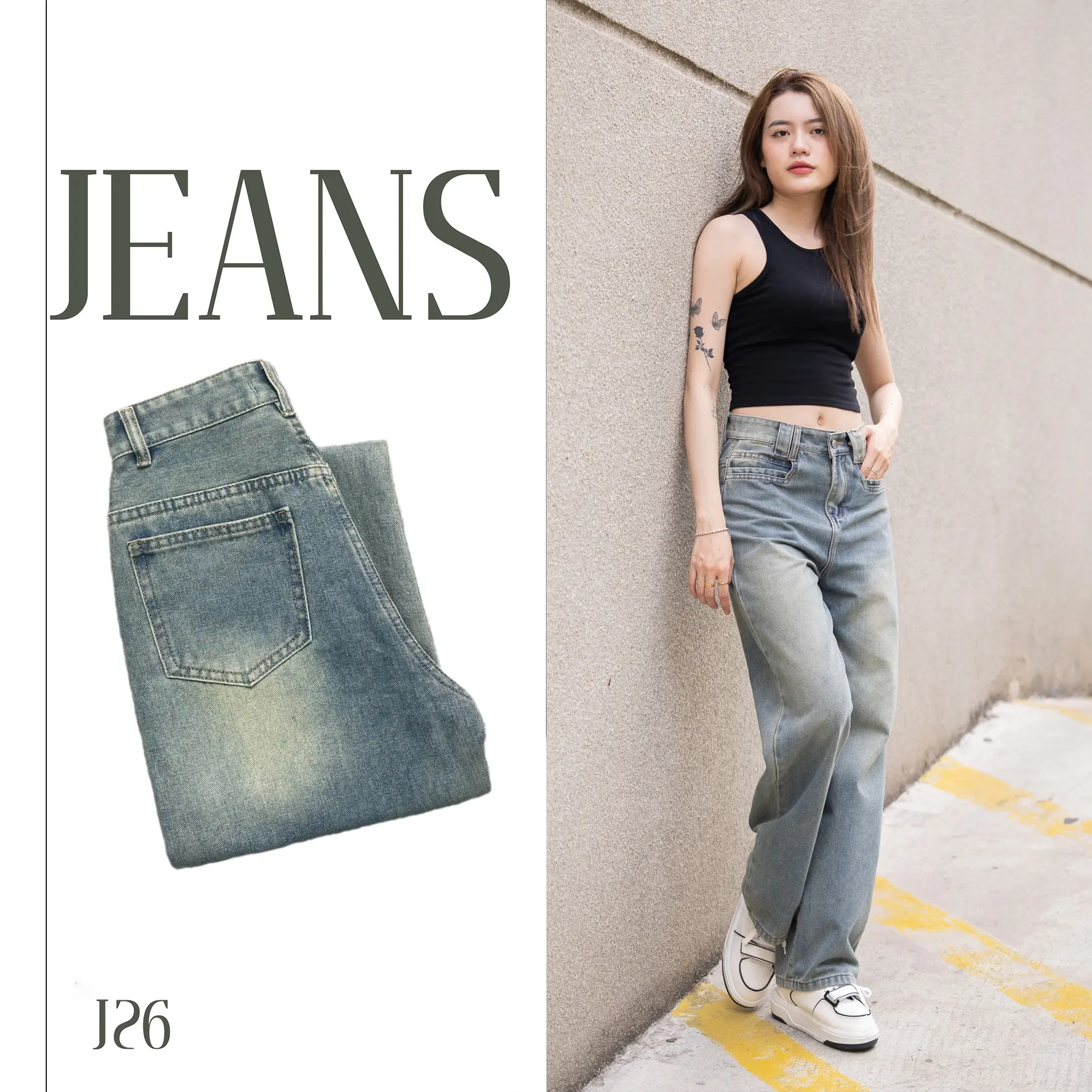 (J - 26)  Quần ống xuông vải QC điểm nhấn 2 túi trước dài 105 Cm ( S - XXL ) Chất Vải Cotton Mịn Nữ Women Pants