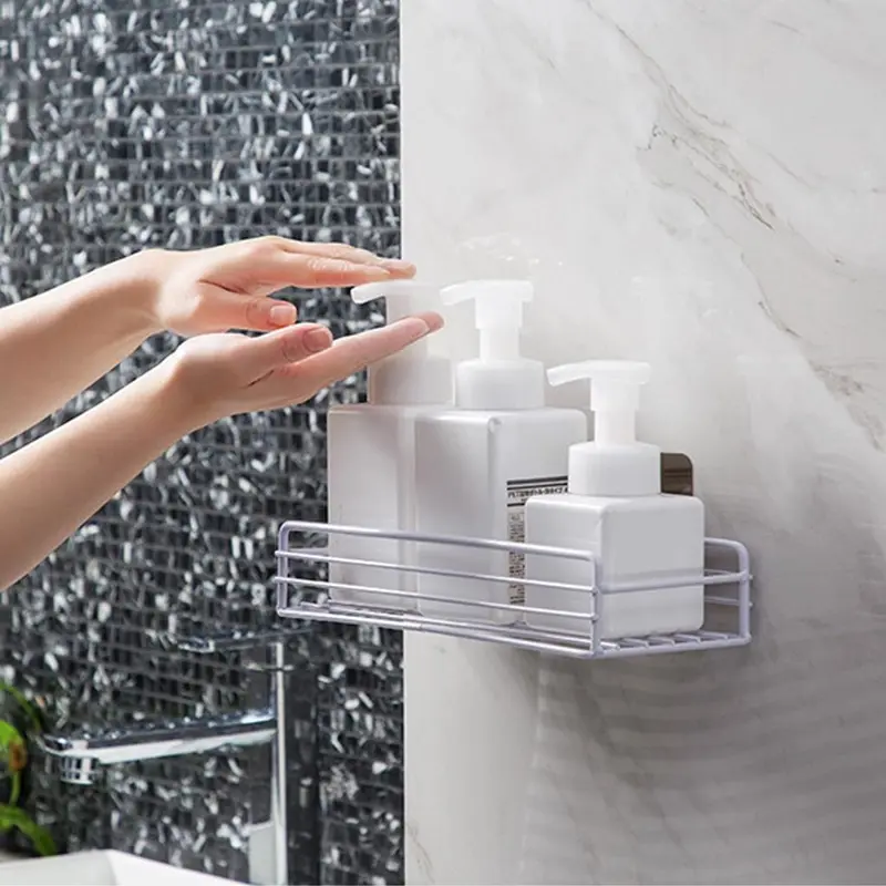 Kệ để đồ phòng tắm bằng sắt rèn đựng dầu gội sữa tắm giá nhà vệ sinh treo dính tường phong cách tối giản babo (TB26) 5