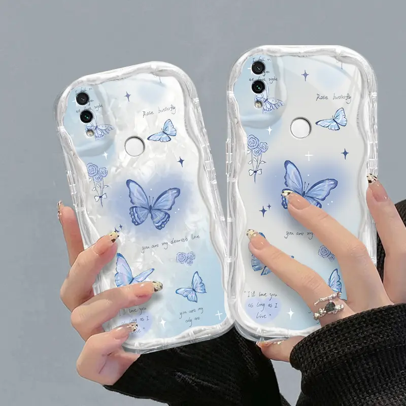 Casing hp RedmiNote7/Note7PRO/Note7S  Kupu-kupu lucu transparan gelombang soft shell wanita mewah ringan kelas atas all-inclusive anti-fall case