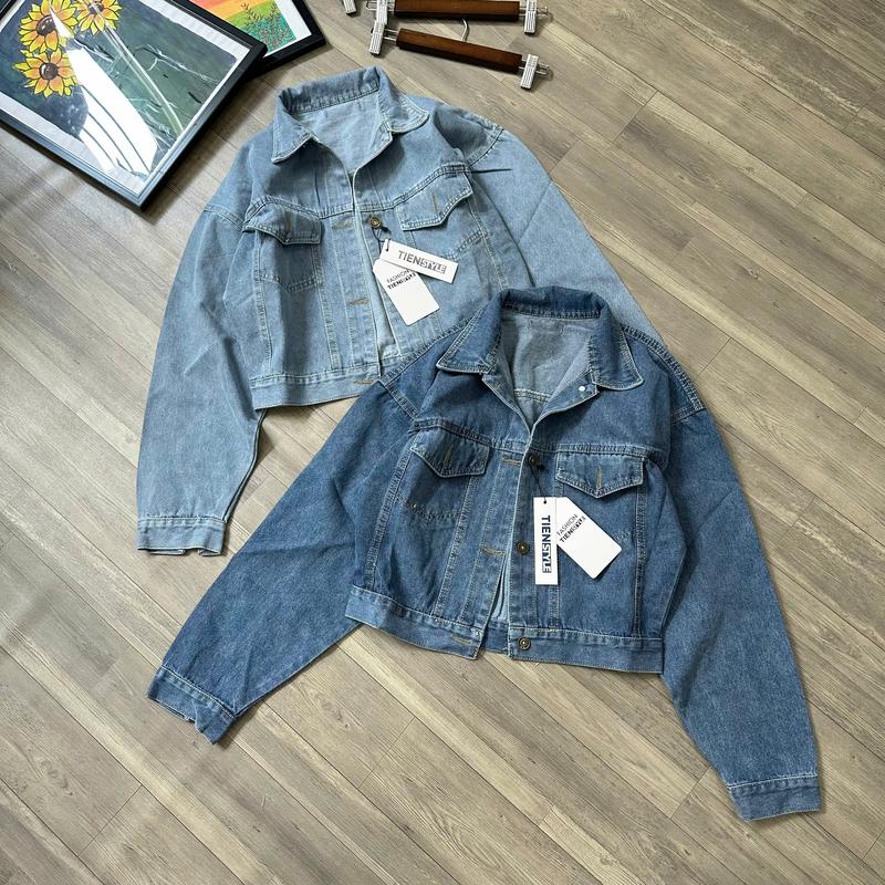 Áo Khoác Jean Nữ Hai Nắp Túi Trơn Màu Phom Vừa Tay , Có Cổ - Menswear Top Women Jacket 5