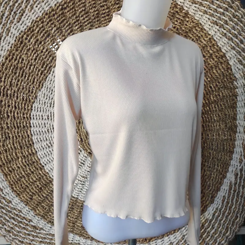 Turtleneck wanita Model Crop top leher kriwil inner Wanita longsleeve leher tinggi Baju Lembut Nyaman Panjang Knitwear Sweater Kerah 3