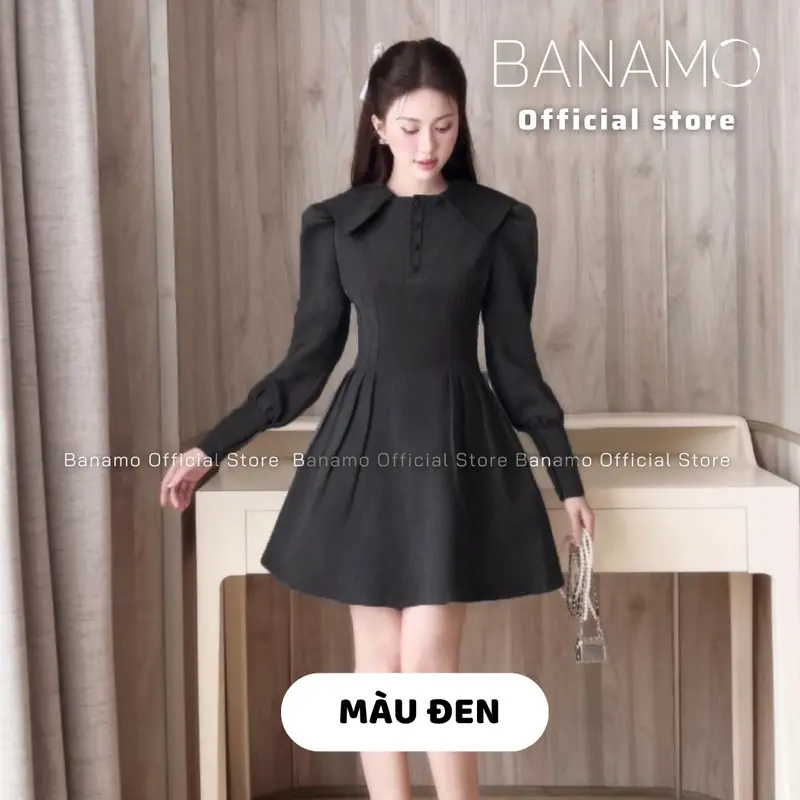 Váy nữ BIGSIZE Banamo Fashion đầm dài tay dáng xòe thiết kế chiết eo cổ ve tiểu thư thanh lịch 5903 6