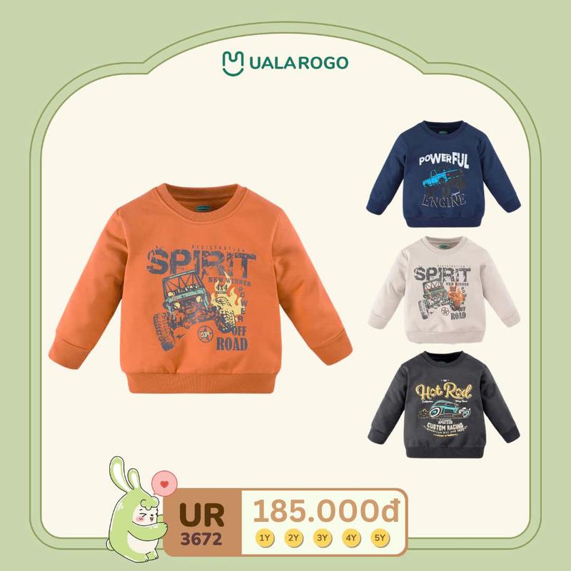 Áo Nỉ Cotton Cho Bé In Hình Ô Tô Cho Bé Từ 1-5Y UalaRogo UR 3672
