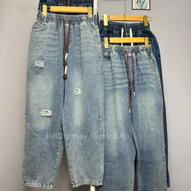 Quần Bò Jean nữ dáng baggy fom thụng cạp cao chất Bò mềm, phong cách Hàn Quốc (40-78kg)