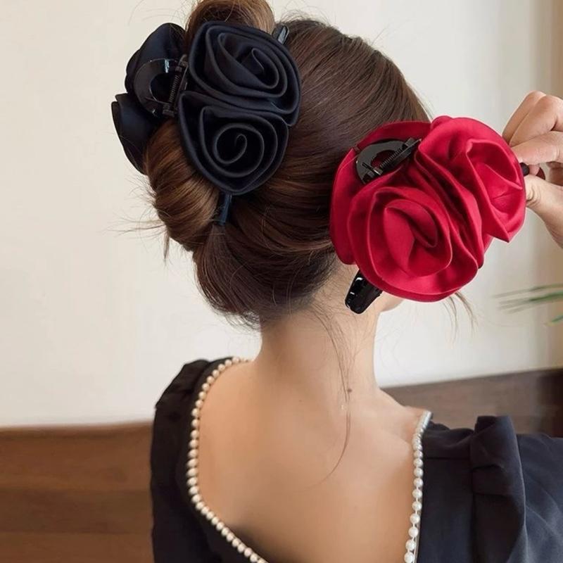 Kẹp tóc vải hình hoa hồng Xinh xắn Nữ tính