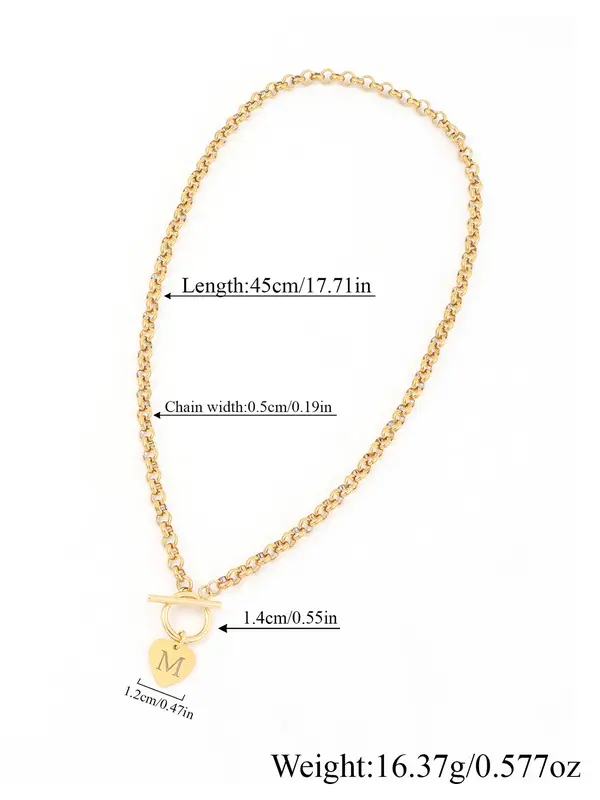 Heart Hollow Out Initial Pendant Necklace, Stainless Steel Chain Statement Necklace for Women with OT Buckle, Elegant Fashion Jewelry for Party, Daily Decor, Trendy All-match & Exquisite Jewelry for Birthday Gift, Girlfriend Gifts 1