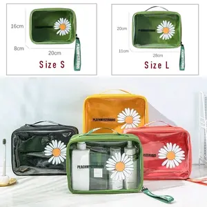 Tas alat mandi dan kosmetik DAISY TRANSPARAN wash bag travelling wahsbag pink：s