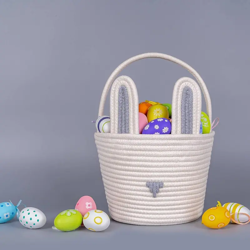 Easter Basket, 1/2 Counts Cute Rabbit Ear Design Basket, Easter Egg Hunt Basket, Home Organizer for Easter Party Decoration 6