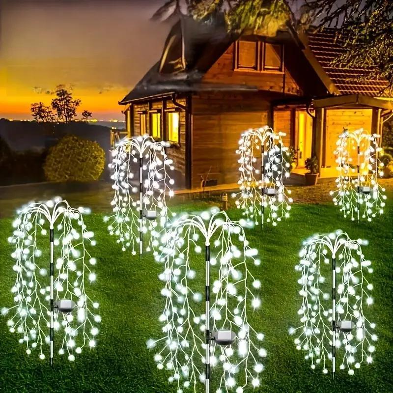 Solar Powered Firecracker Willow Light, 1pc Outdoor Solar Fireworks Light, 8 Modes Flashing Copper Wire Fairy Light for Garden, Pathway, Party, Camping, Christmas, Ramadan 4