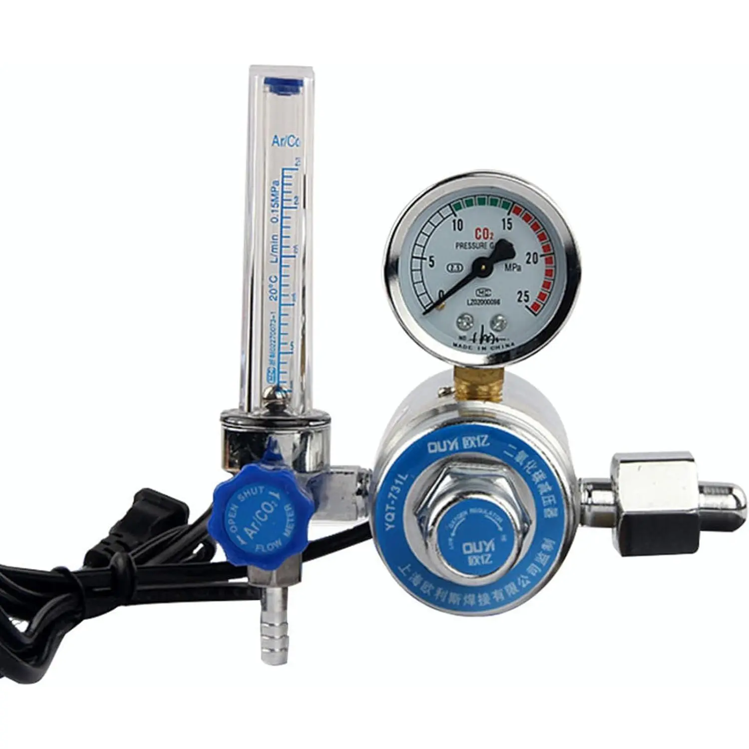 CO2 Argon Pressure Reducer,Single Tube Pressure Regulator Zinc Alloy 0-15MPaAir Flow Meter Regulator Pressure Gauge for Welding Equipment