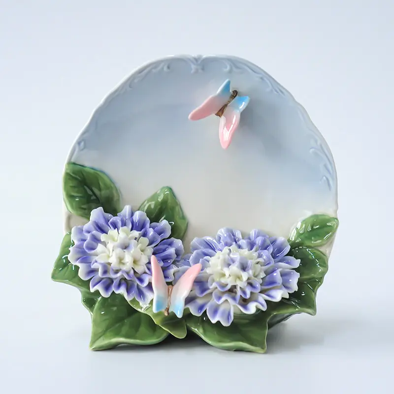 Vintage European Ceramic Decor Purple Lily Plate Sky Blue