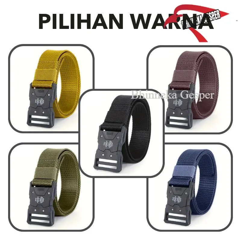 Ikat Pinggang Pria Anti Xray Tali Canvas Nilon Non-Metal Gesper Sabuk Cowok Tactical Military Belt T140 Hitam Hijau Laki Biru Coklat 2