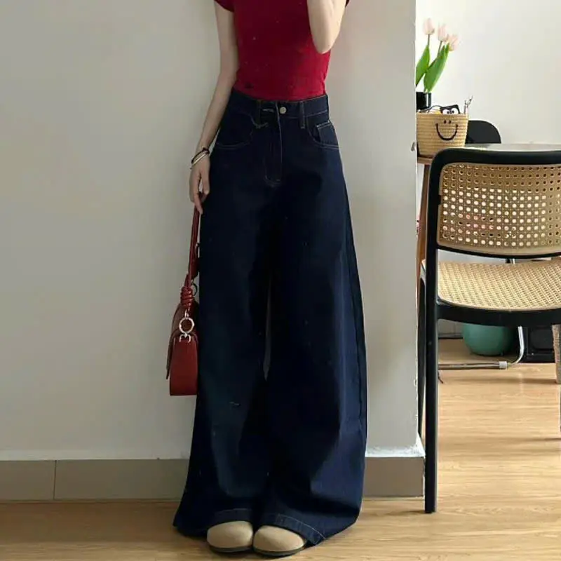 CHA4 - (S-XL) Quần jean suông ống rộng chất đenim mềm, lưng cao vải không co giãn hack dáng tôn da Nữ Women