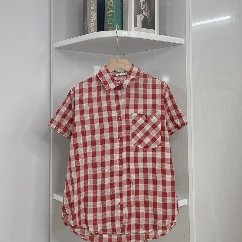Sơ mi tay ngắn tay ( tay cọc ) caro sơmicộc đỏ