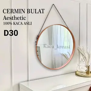 Cermin Bulat Aesthetic Diameter 30cm / Kaca Cermin Bulat gantungan Tali Dinding