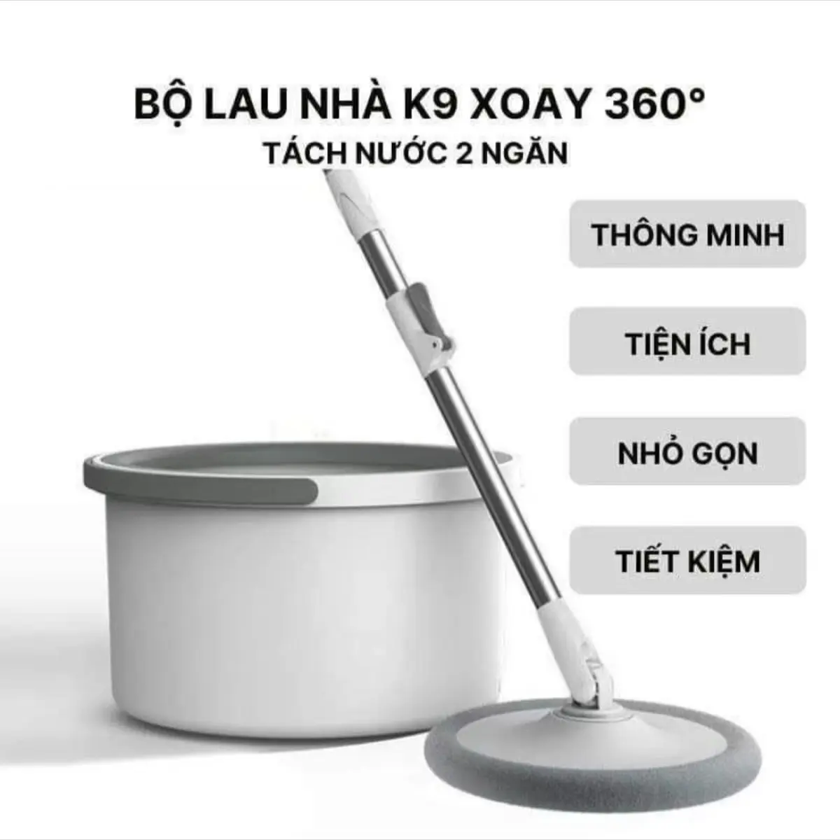 CHỔI LAU NHÀ KÈM THÙNG TỰ VẮT K9 XOAY 360 ĐỘ TẶNG KÈM 2 BÔNG LAU