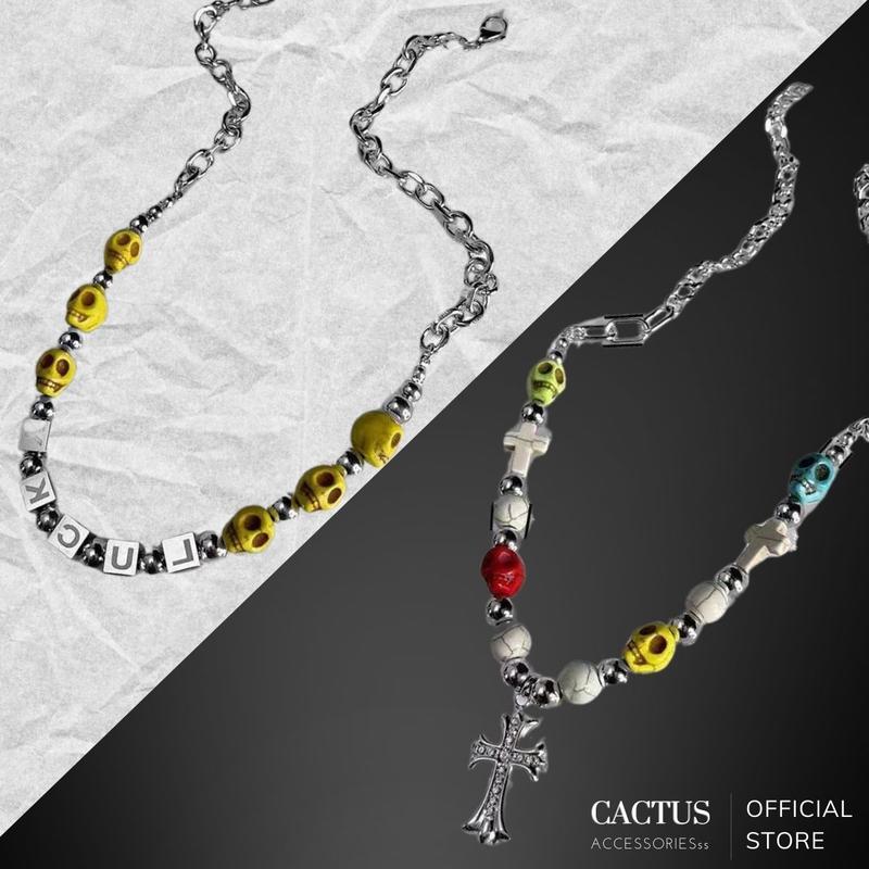 Dây chuyền hạt charm màu skull họa tiết LUCKY phối xích, phong cách hip hop, thiết kế Unisex nam nữ - Cactus Accessories