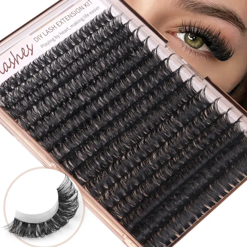Black Eyelash Extensions Kit, 1 Set Including 294pcs D Curl Eyelashes, 1 Eyelash Glue & 1 Tweezers, Professional Eye Makeup Accessories for Women, Cosmetic, DIY Cluster Lash 3