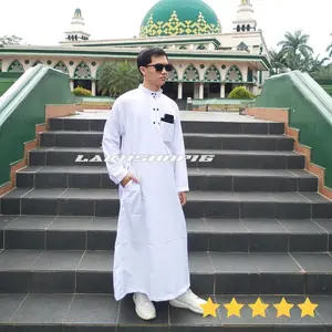 Jubah Putih Pria Dewasa Baju Muslim Koko Sholat Jubah Gamis Lengan Panjang Jumbo Murah Hitam