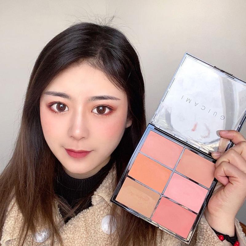 Bảng Phấn Đánh Má Hồng 6 Màu, GUICAMI, Phấn Má Hồng Màu Hồng Đào Và Cam, Phấn Mắt Lì Nhung, Bảng Phấn Trang Điểm, Tạo Đường Viền Khuôn Mặt Mềm Mịn, Phấn Má Hồng Trang Điểm Mặt Mỹ Phẩm