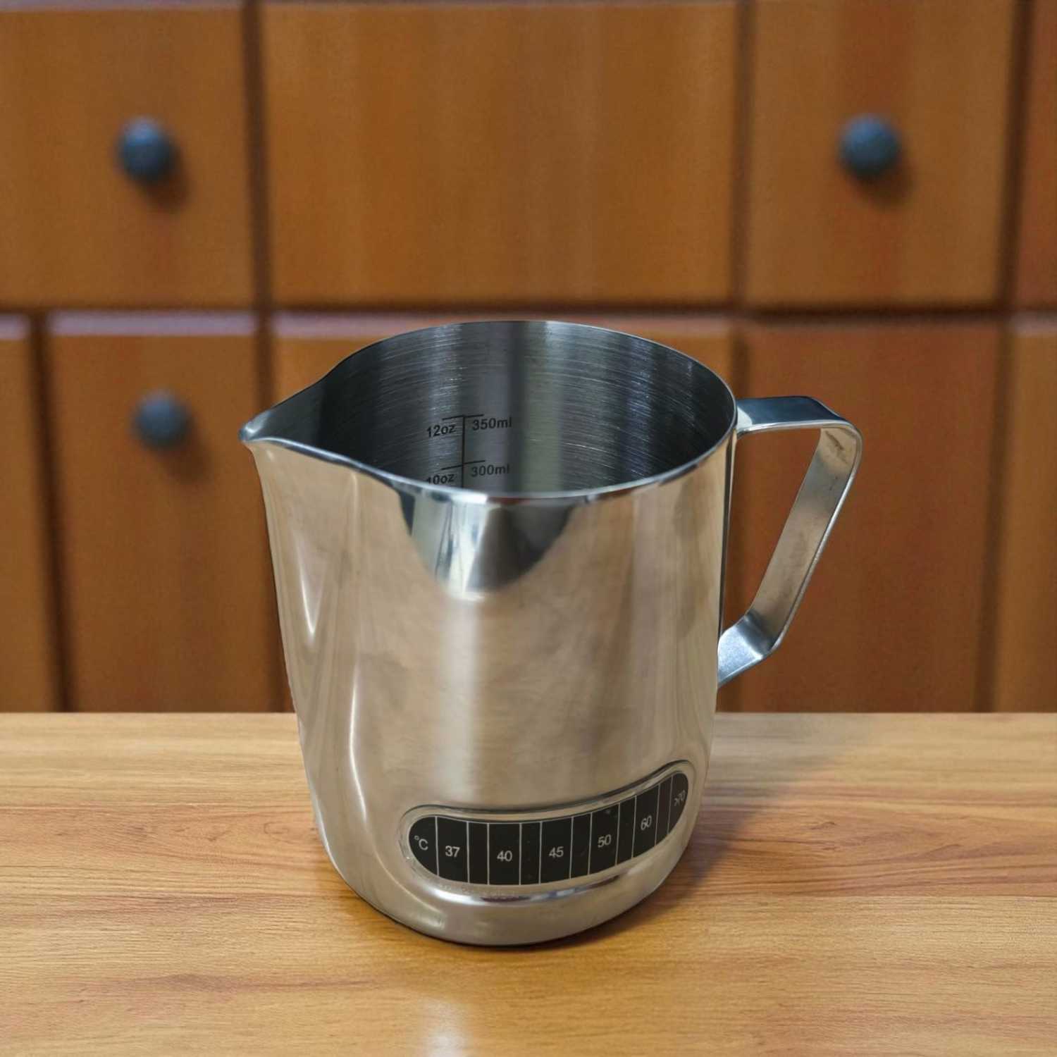 One Two Cups Gelas Milk Jug Latte Art Espresso Thermometer 350ml | Metal Jug Putih Susu - L-2016