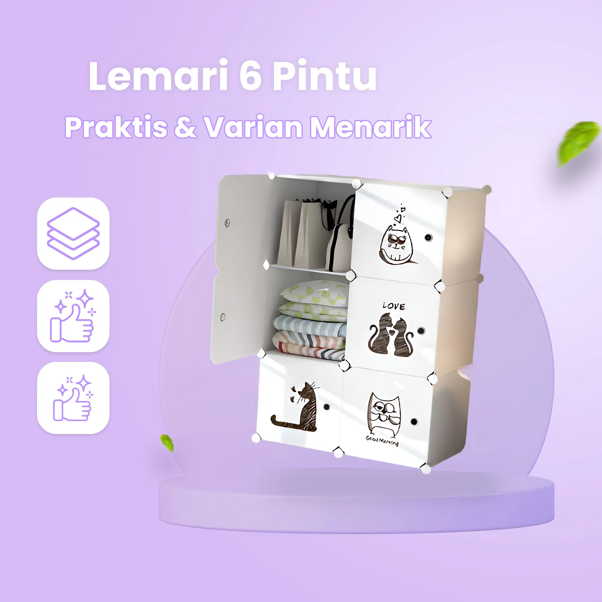 COD KEREN Lemari / Rak Penyimpanan Pakaian Plastik PVC 6 Pintu 1 Gantungan Baju Dapat Disesuaikan Rangka Besi Furniture Minimalis