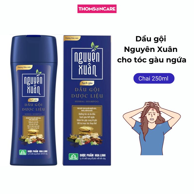 Dầu gội Nguyên Xuân xanh dương cho tóc gàu, ngứa, tóc gãy rụng , khô xơ từ thảo dược - Chai 250ml Dưỡng Tóc Gội Đầu