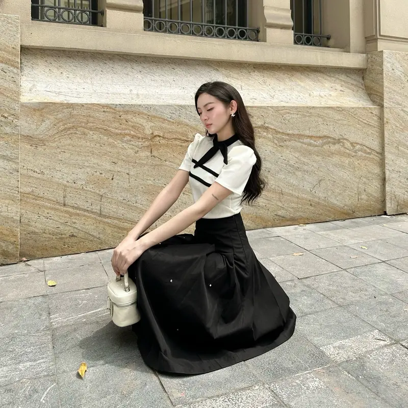 [JANGCLOSET] Áo len gân cộc tay thanh lịch sang trọng phù hợp đi làm đi chơi CERI TOP 4