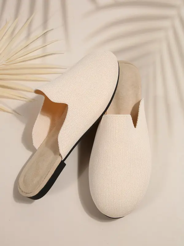 Women's Solid Color Round Toe Fashion Slippers, Casual Comfortable Breathable Flat Slippers, Fashionable Slippers for Indoor & Outdoor Wear, Walking Shoes 4