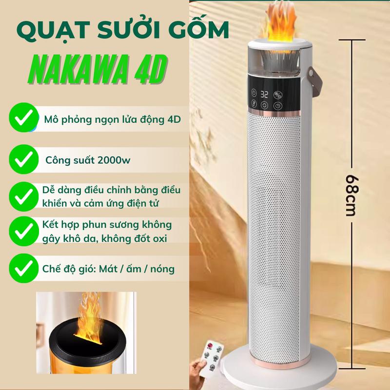 Máy Sưởi Gốm 4D Ceramic PTC Tích Hợp Ngọn Lửa Động 4D Phun Sương Tạo Ẩm Không Làm Khô Da Không Đốt Oxi Điều Khiển Từ Xa Công Suất 2000W - Bảo Hành 12 tháng