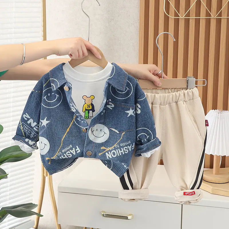 [345331] - Setelan 3 in 1 Kemeja Kaos Celana Panjang Jogger Anak Laki-Laki - Motif Wink Smile 4