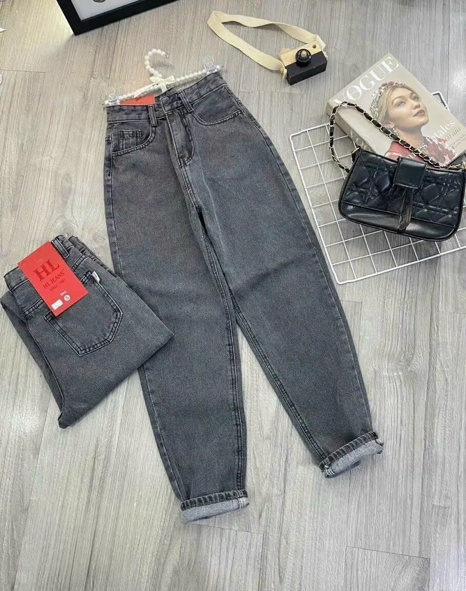 Quần jean Baggy trơn cạp cao thời trang.chất vải bò dày mềm cao cấp không co giãn Có Túi
