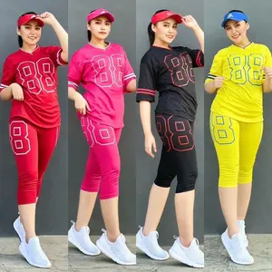 Set Olahraga Baseball 88 Pendek Setelan Baju Zumba Aerobic Senam Raglan Gowes Gym Fitness Training Wanita