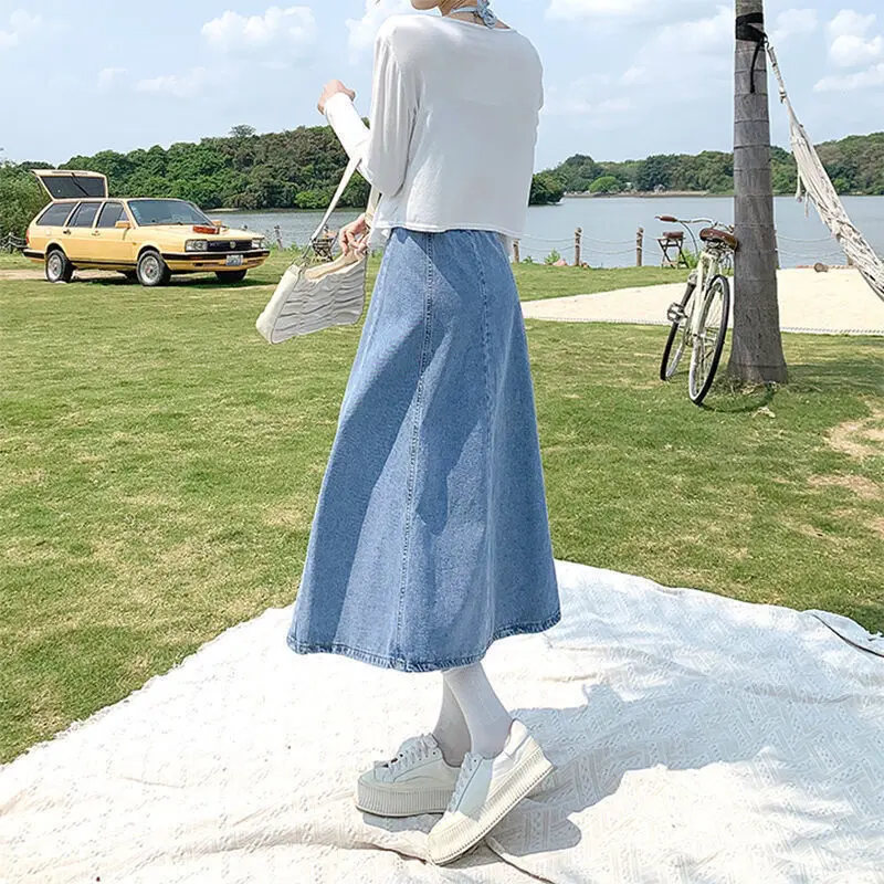 Chân Váy Midi, Dành Cho Nữ, Dài Trung Bình Chân Váy Denim, Xếp Ly, Cạp Cao, Ôm Vừa Vặn, Chữ A, Xếp Nếp, Thích Hợp Cho Mùa Xuân Và Mùa Hè, Hàng Mới Về Năm 2025 Women 3