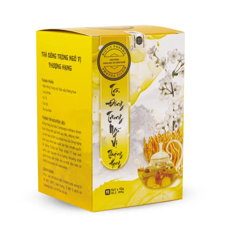 Trà đông trùng hạ thảo ngũ vị thượng hạng Vàng- Biotic Pharma – Hộp 12 gói [Hàng chính hãng] Nước Trà Chè Tea